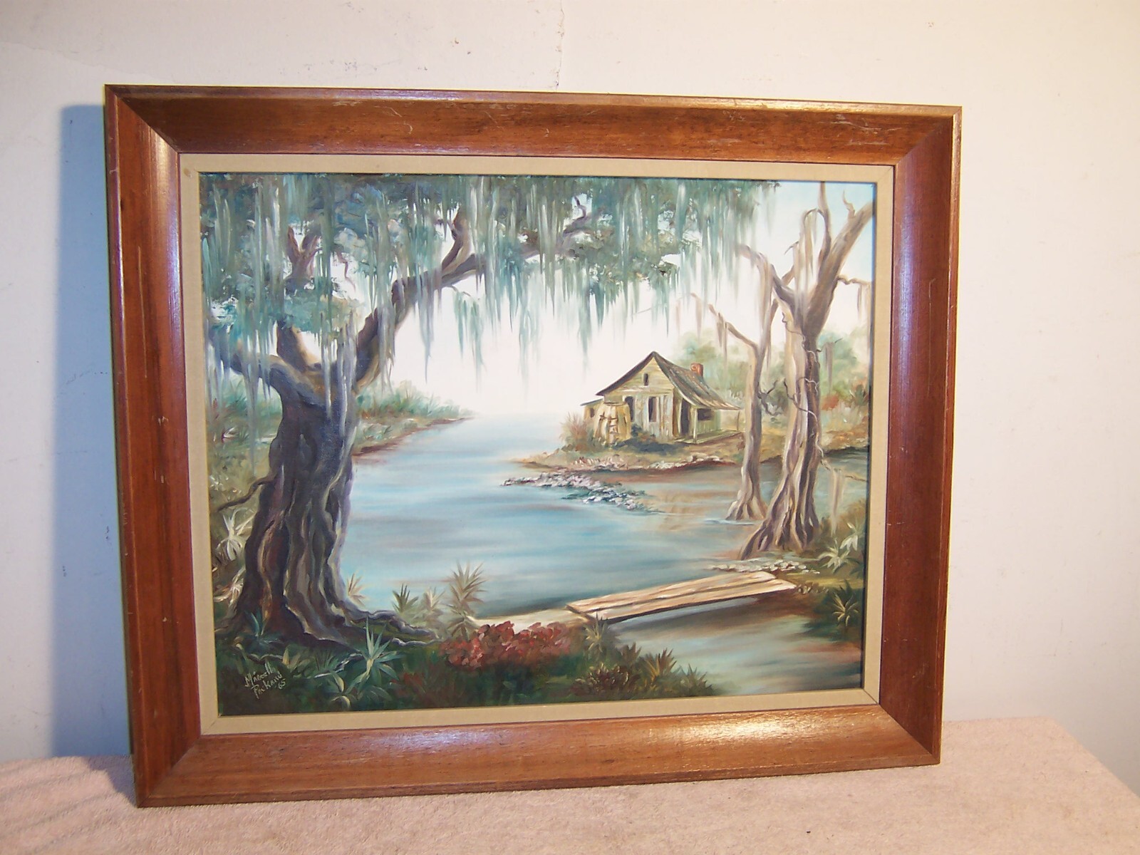 Vintage Original New Orleans Louisiana Bayou Oil Painting Marcella Packard 1965