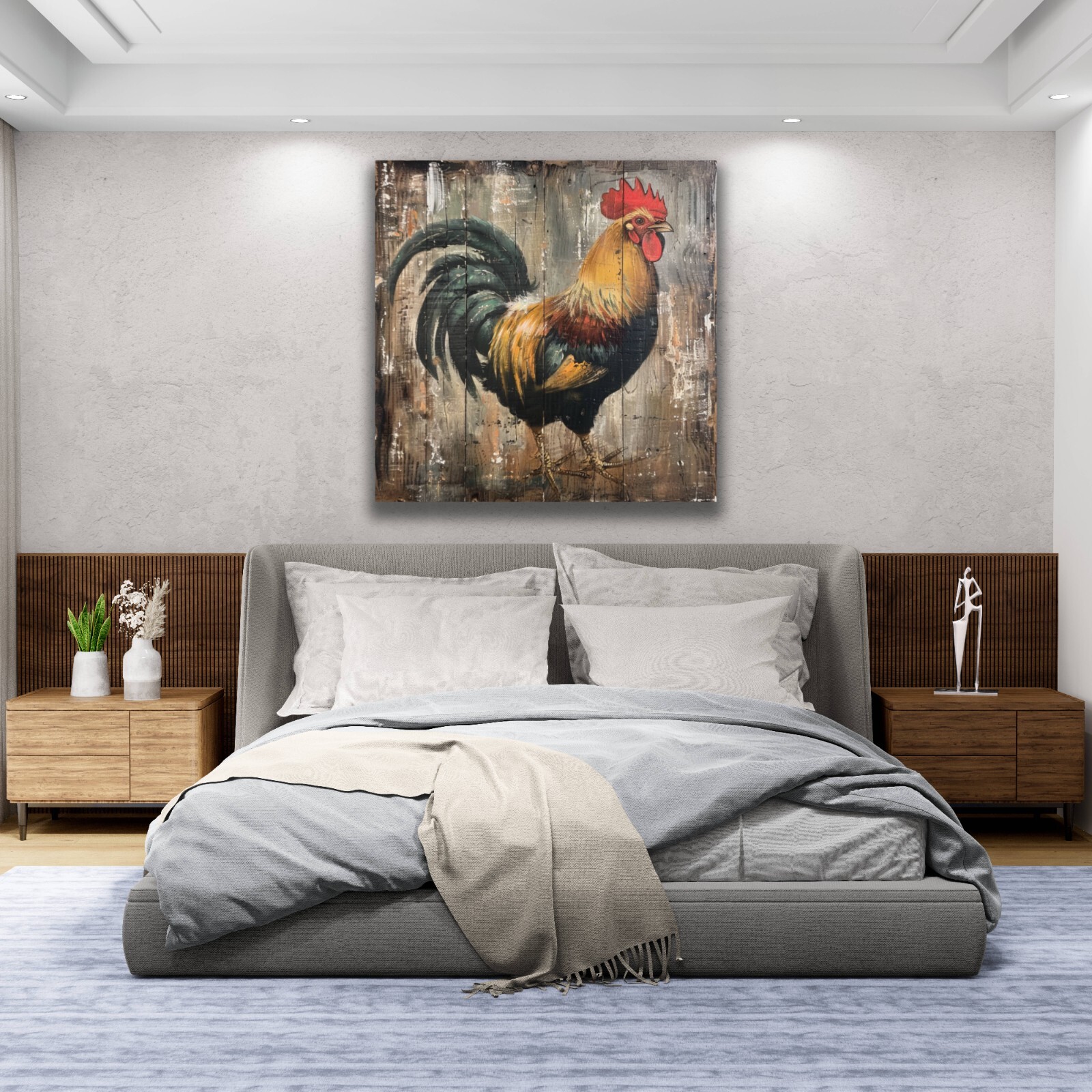 Rooster Painting, Farm Animals Artwork, Chicken Painting Rustic Farmhouse Print