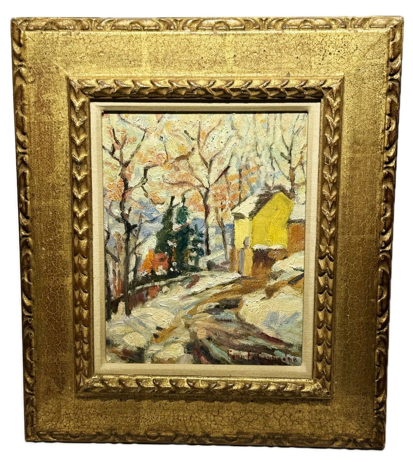 Fern I. Coppedge; Important American Oil “Cottage In Winter” Signed