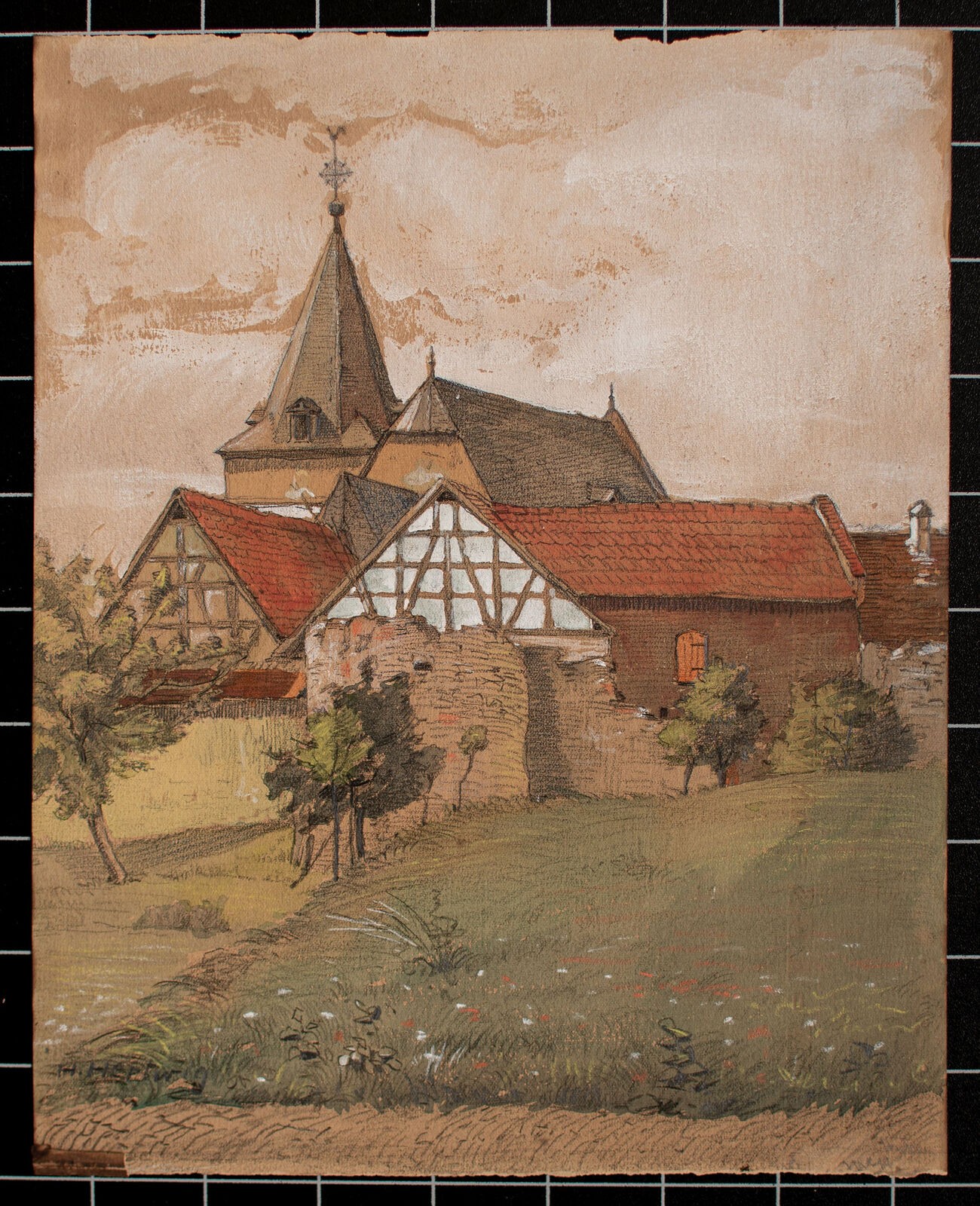 Village view with church Brandenburg? unsigned watercolour circa 1900