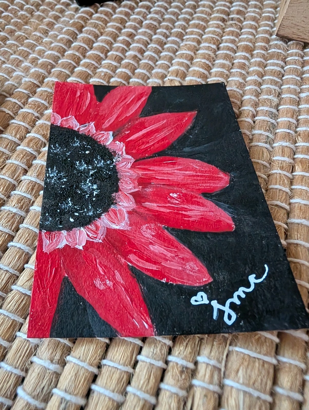 ACEO Acrylic Painting” Flower ,Floral” Original, Signed,Vtg Frame