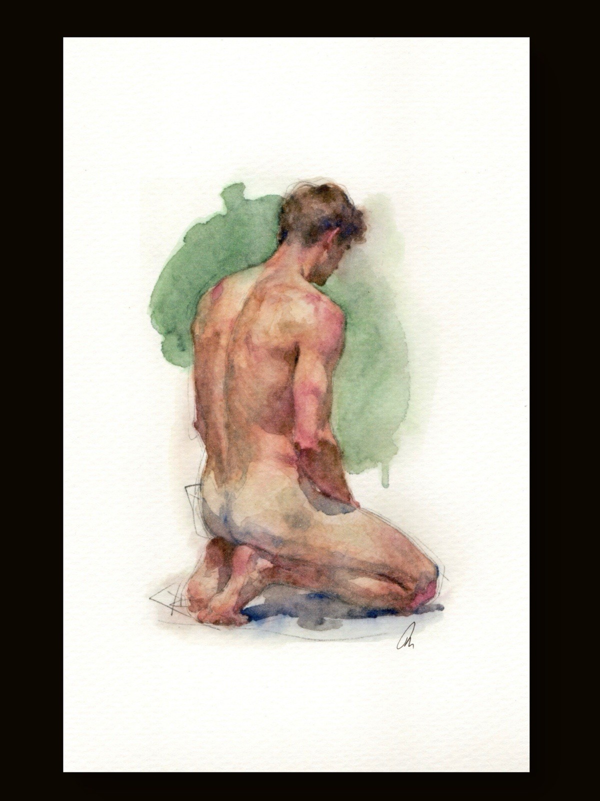 Original Watercolor Painting Male Figure Study Book Page (5.5 × 8.5 inches)