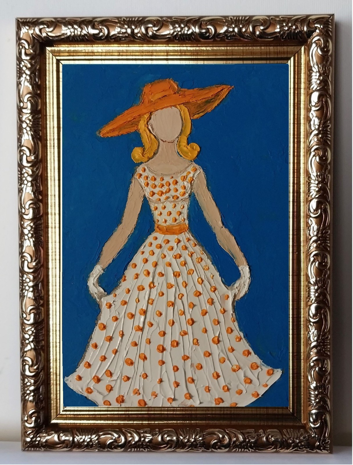 Framed Lady In Hat Vintage Style 50s Fashion Lady Art 4×6″ Oil Painting Original