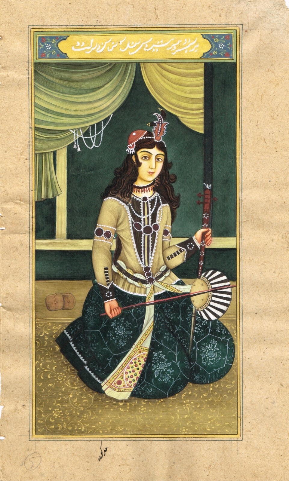 A Qajar Beauty Playing Musical Instrument – Persian Painting 6.5×10.5 Inches