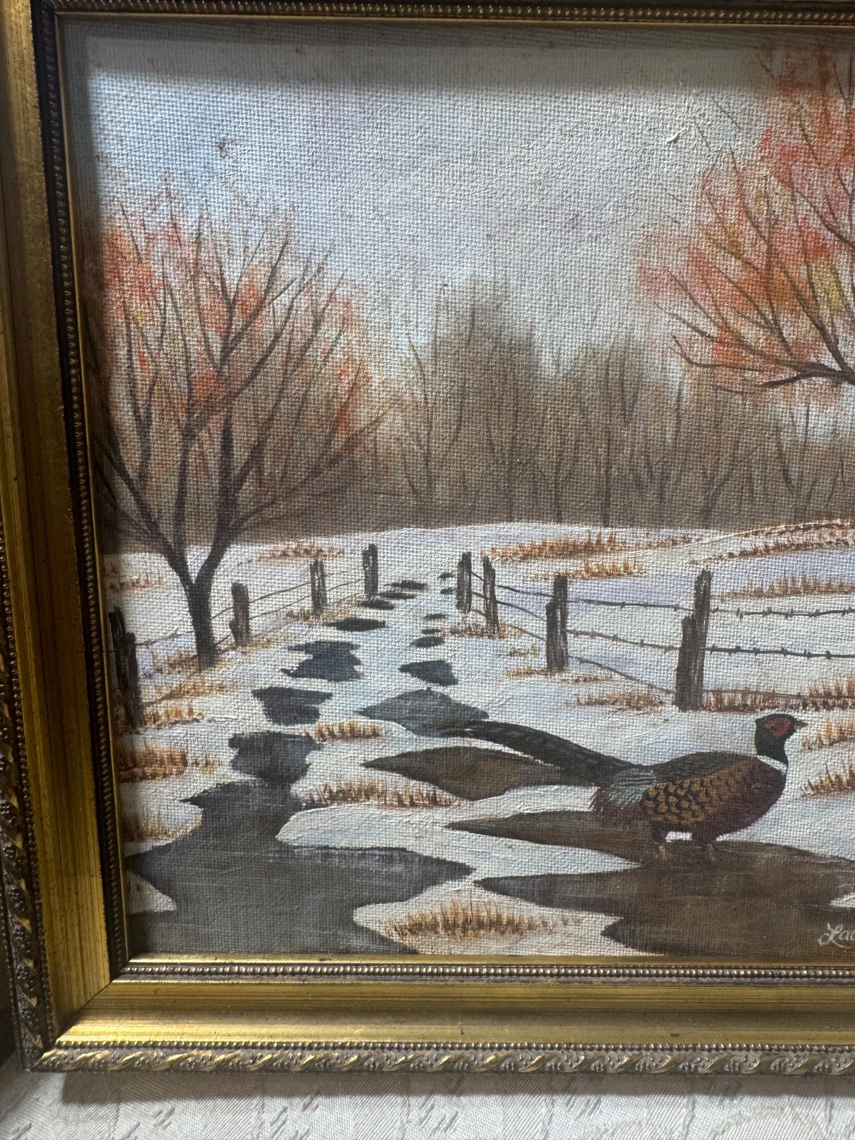 Laurie Kaul 1984 “Turkey In Winter Landscape Scene” Oil Painting – Signed/Framed