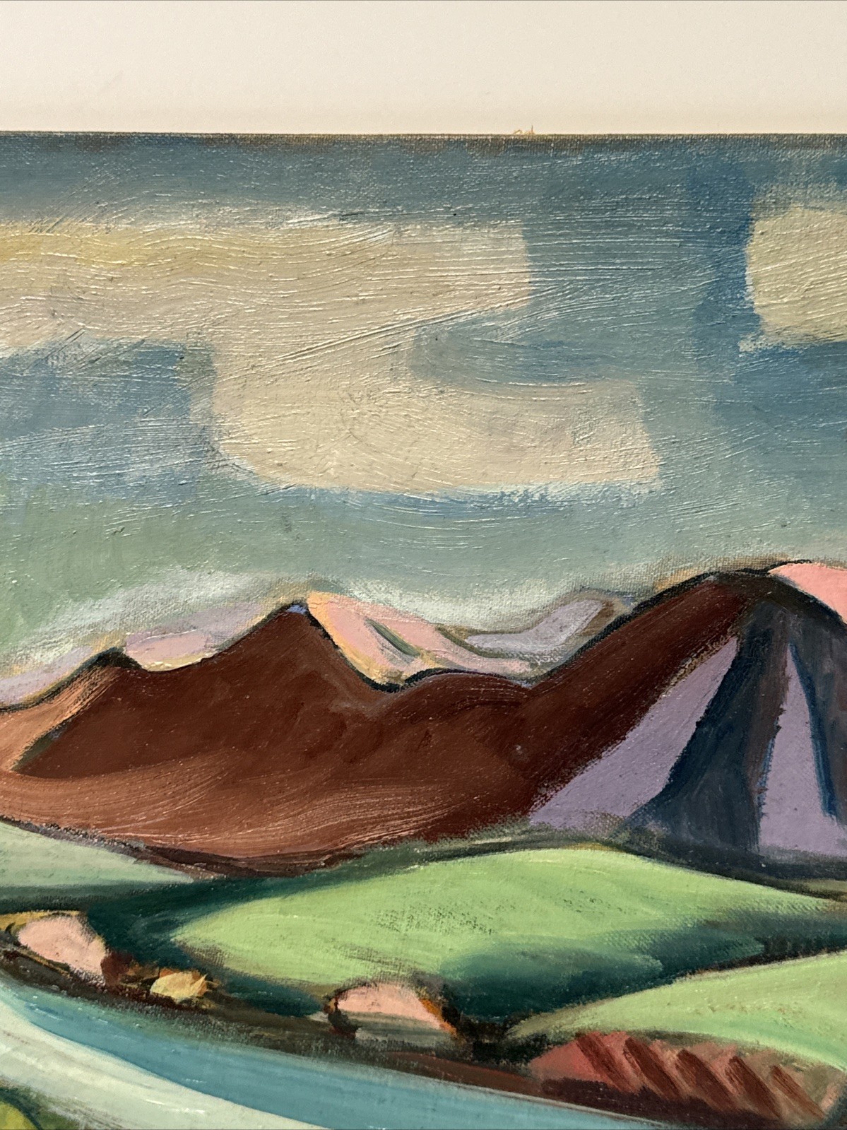 Antique Painting Expressionism Landscape American Regionalism Wpa Style NY Japan