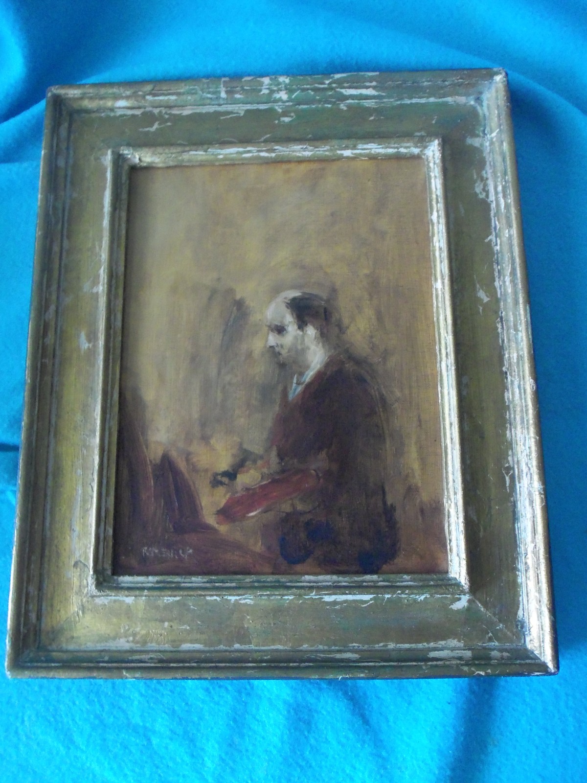 SEYMOUR REMENICK VERY RARE ONE OF A KIND SELF PORTAIT OIL PAAINTING