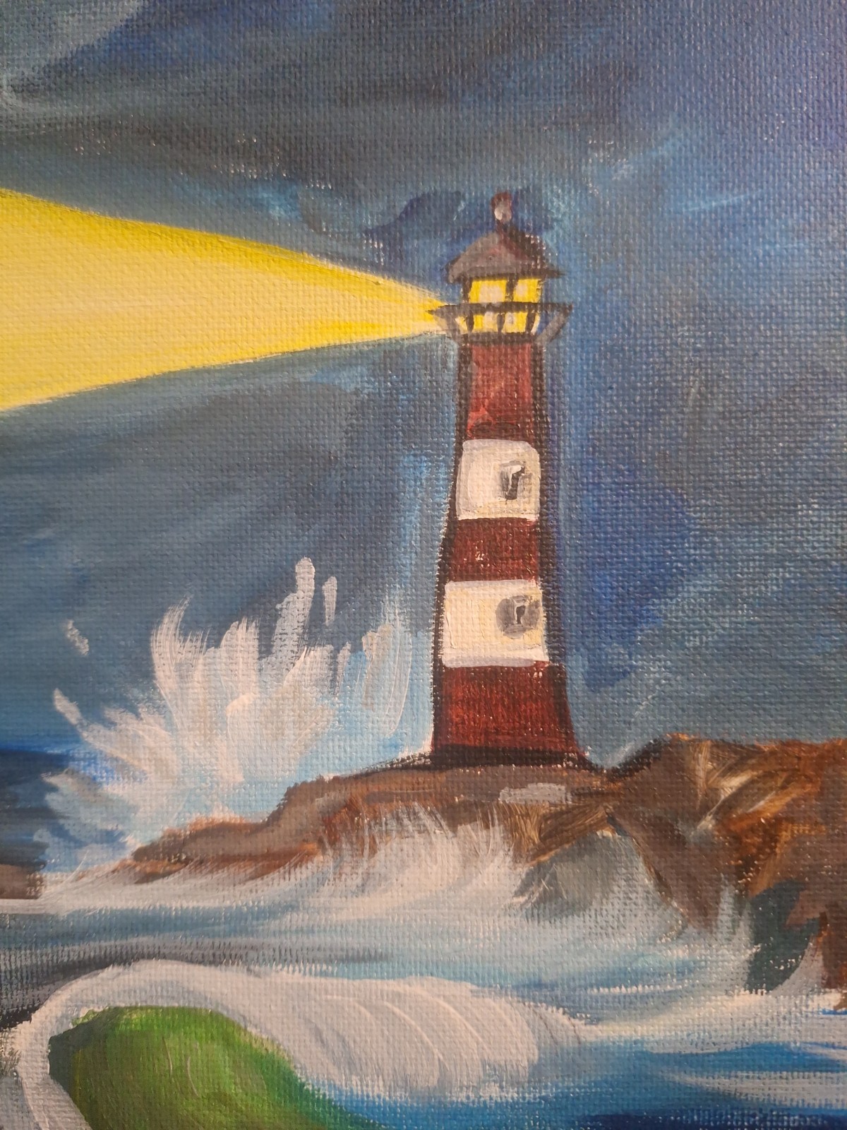 Original Signed 11×14 Stormy Lighthouse Expressionist Acrylic Panel Home Decor