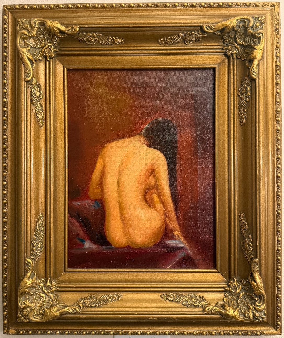 Vintage Original Oil Painting Female Study Signed Ornate Gold Frame Art