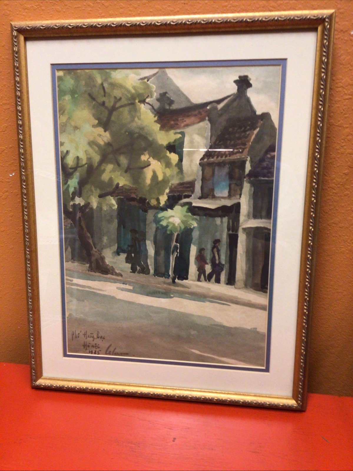 Pho Hang Bac Vietnam Silver Street Original Signed Watercolor Ptg Hanoi 1985