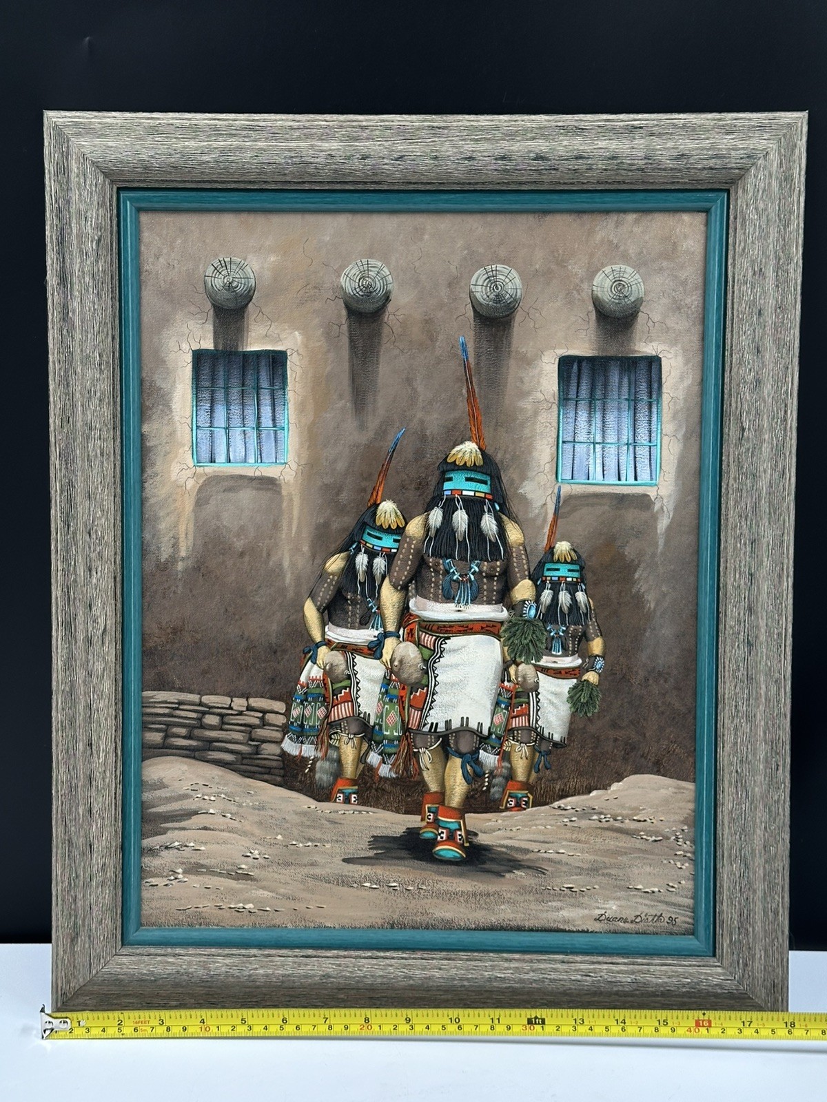 Original Duane Dishta Kachinas Longhair Oil Painting Southwest Zuni Pueblo Art