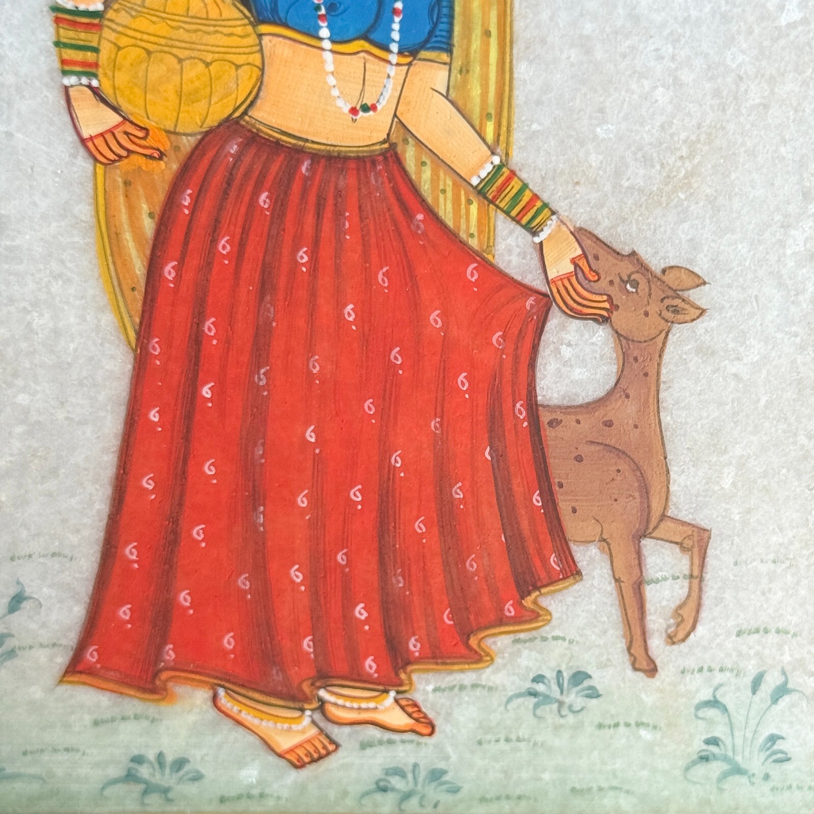 Hand Painted Indian Miniature Painting on Mughal Marble Framed