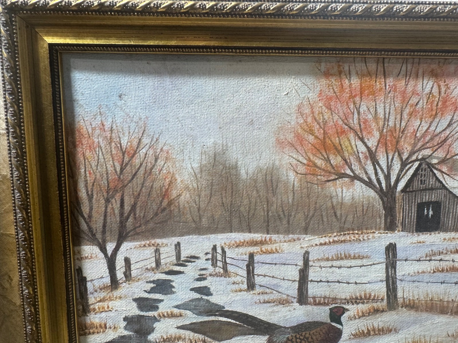Laurie Kaul 1984 “Turkey In Winter Landscape Scene” Oil Painting – Signed/Framed