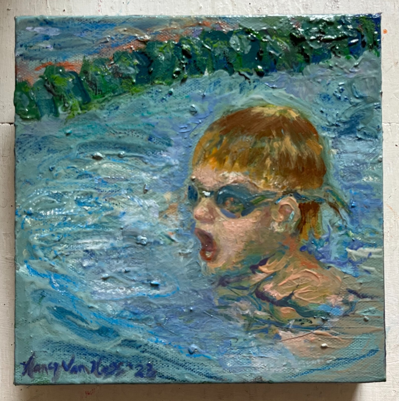 First Swim Meet, Oil Painting, Gallery Arts, by Van Ness