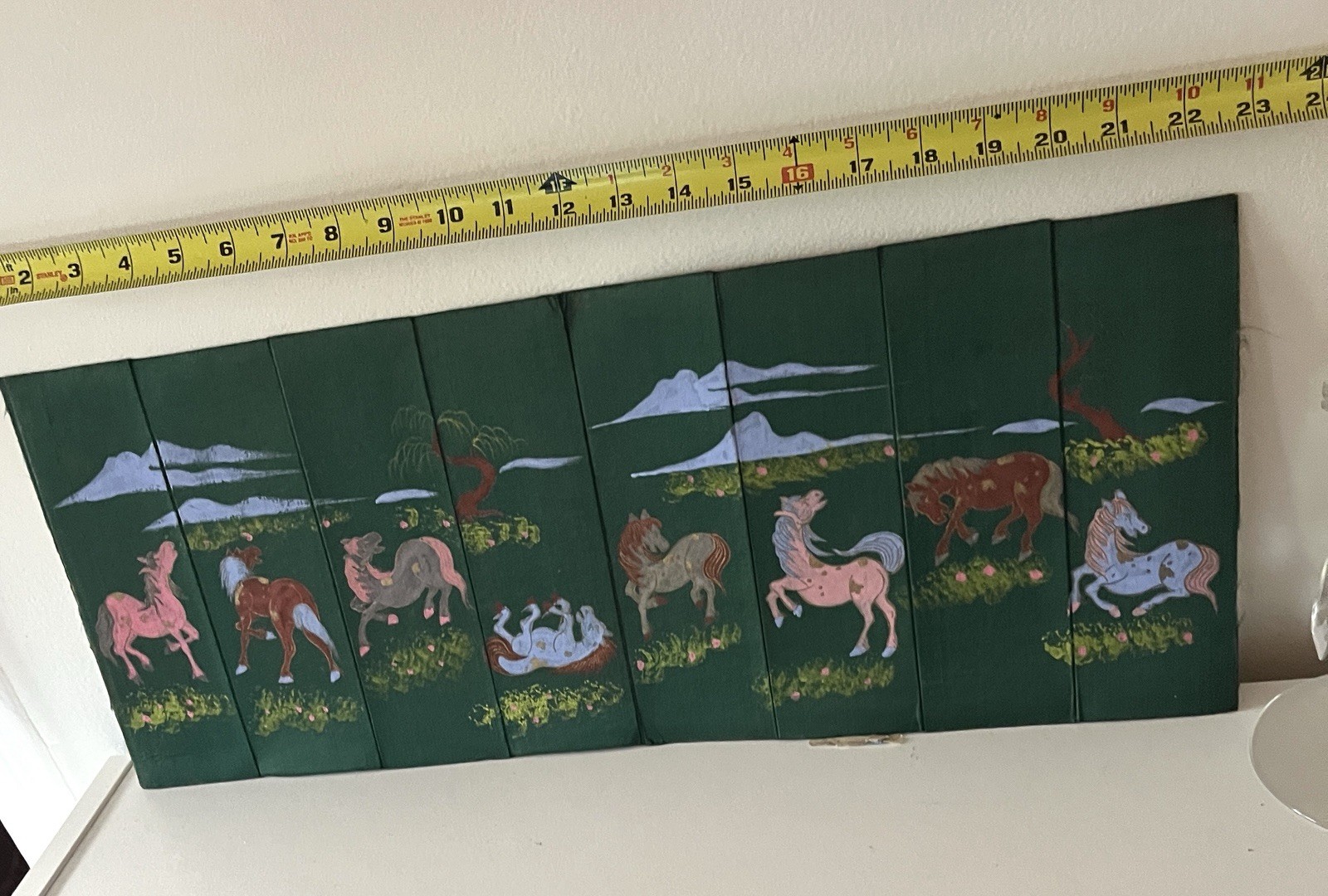Early 20th C. Gouache On Silk Chinese Eight Horses Painting 9.5” x 22”