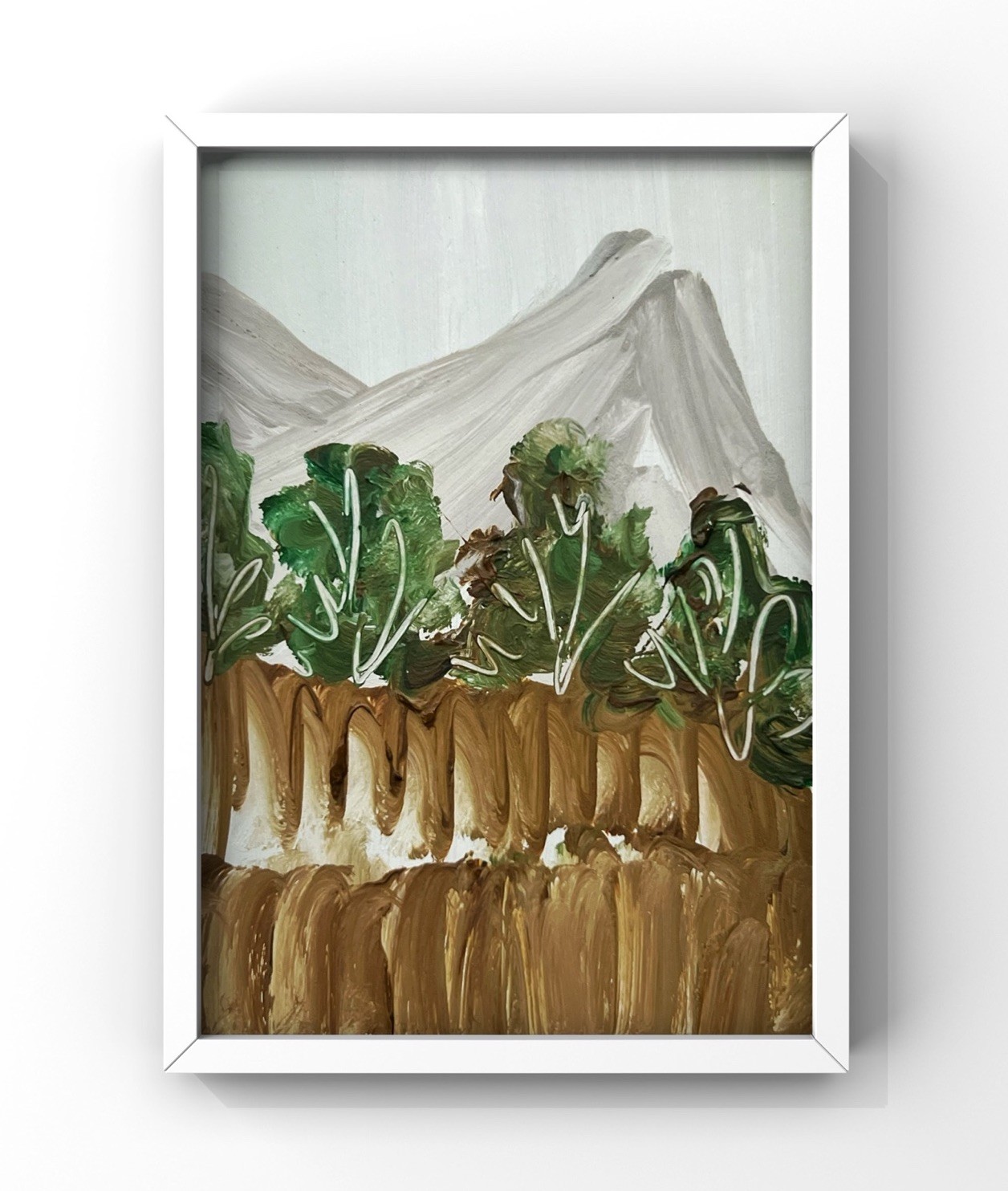 Swiss Alps Mountain Painting Framed Mini Art Switzerland Landscape Forest Trees