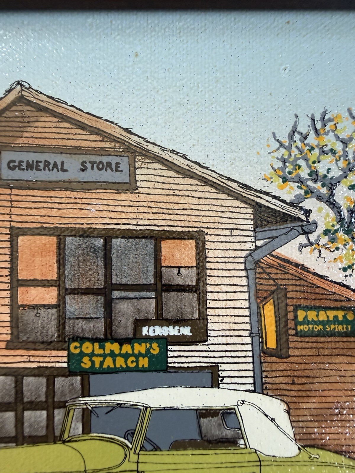 H. Hargrove “General Store” w/ Vintage Car Serigraph Oil Painting Signed Framed