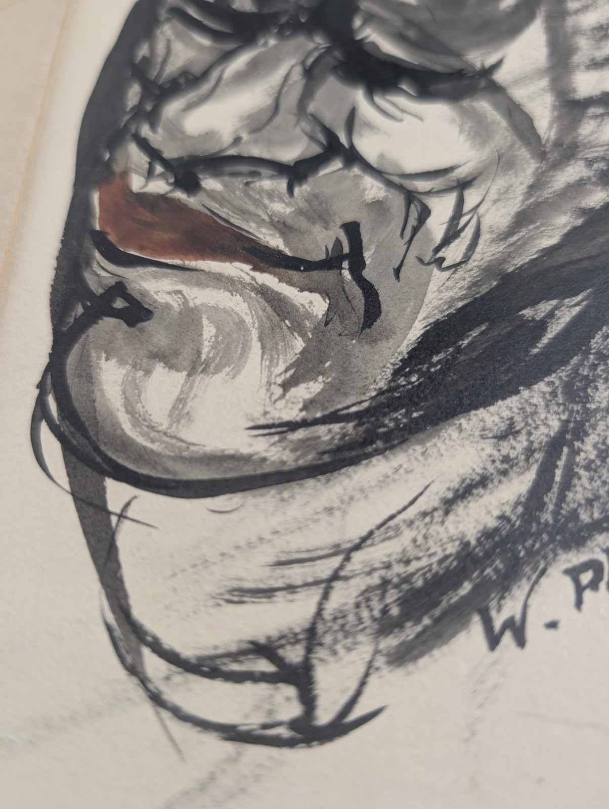 Werner Philipp 1939 Signed Expressionist Ink Wash Portrait Painting Original