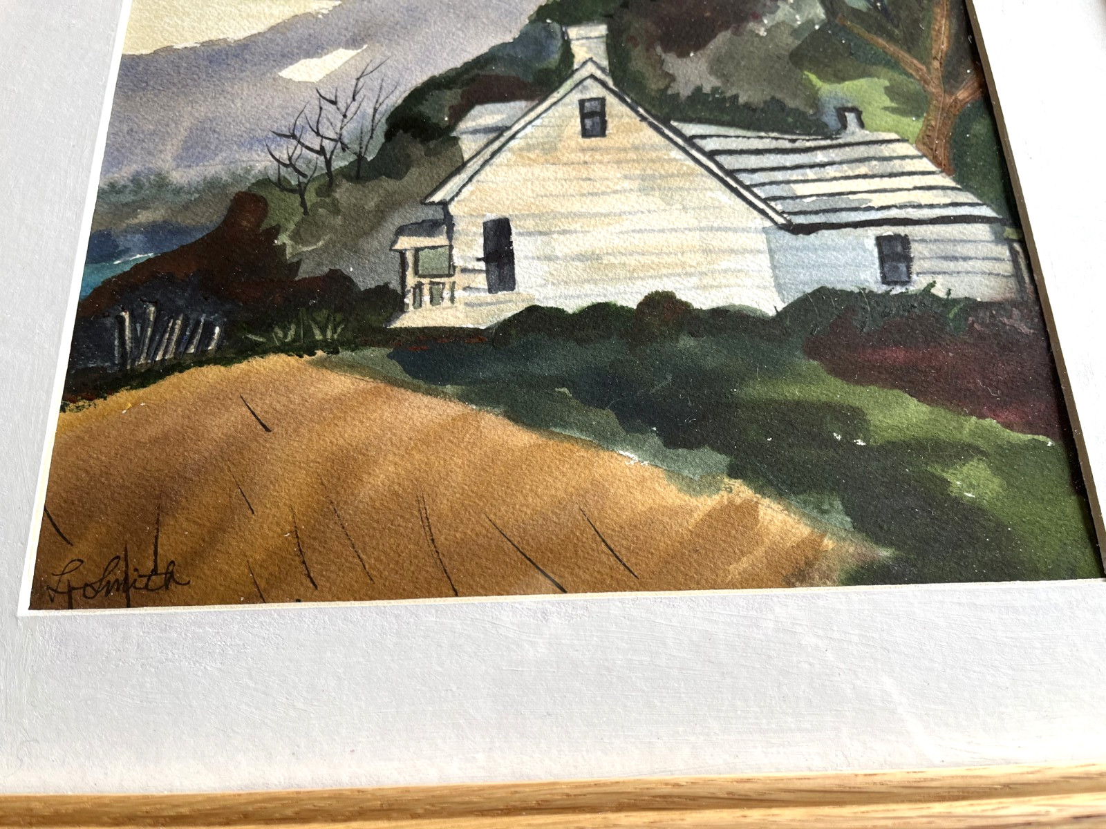 VTG Original Watercolor Painting Fall Art Farmhouse Woods Cottage Core Framed