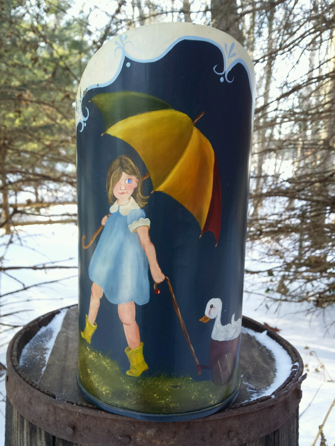 VTG Hand Painted Metal Scoop Folk Art Morton Salt Girl Handled Heavy Industrial