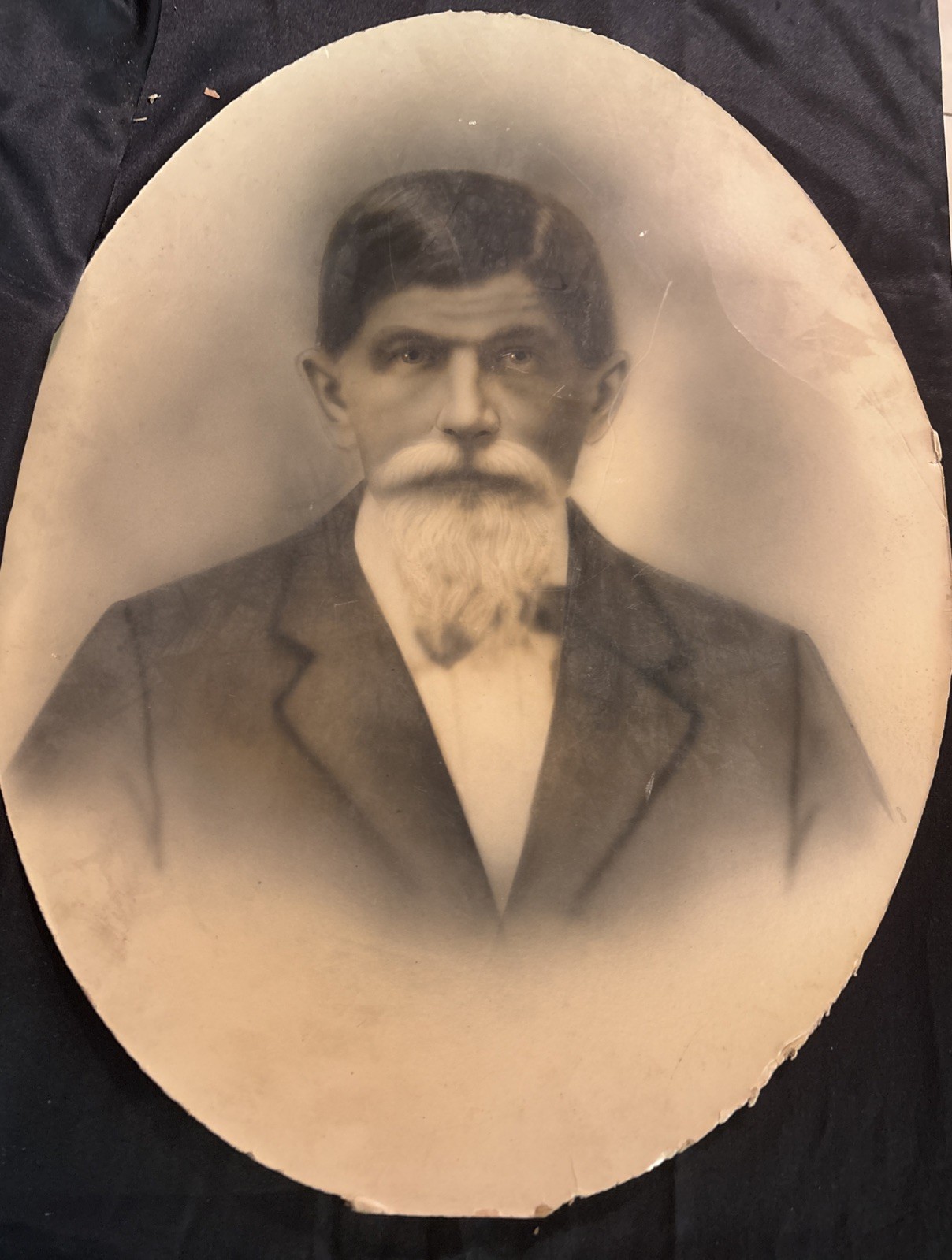 Victorian Charcoal Portrait Of Distinguished Bearded Man Oval