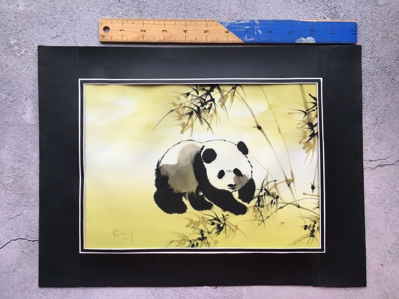 Panda Bear Water Color Painting on Silk Signed by Artist Pham Quoc Hung