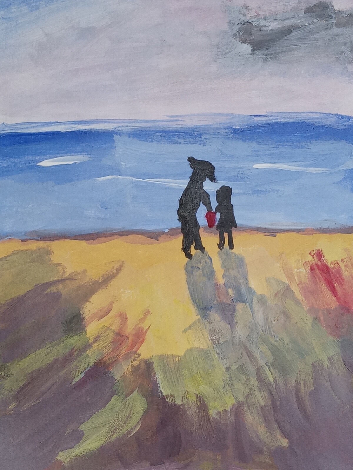 Impressionism 12X9 Boy and a Bucket Handmade Signed Colorful ART Painting