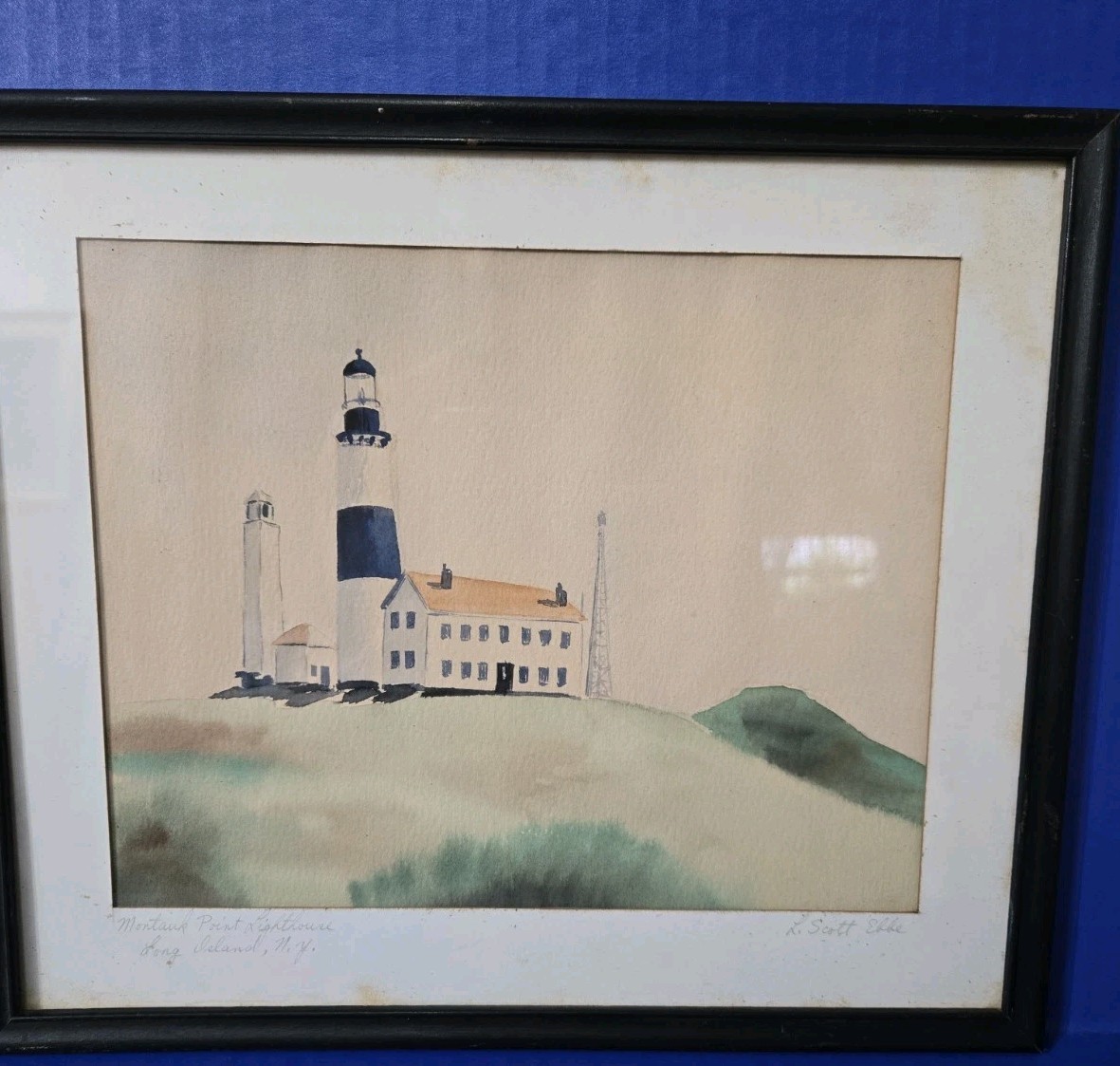 Montauk Point Lighthouse Long Island NY By L. Scott Ebbe Watercolor 10.5×12.5