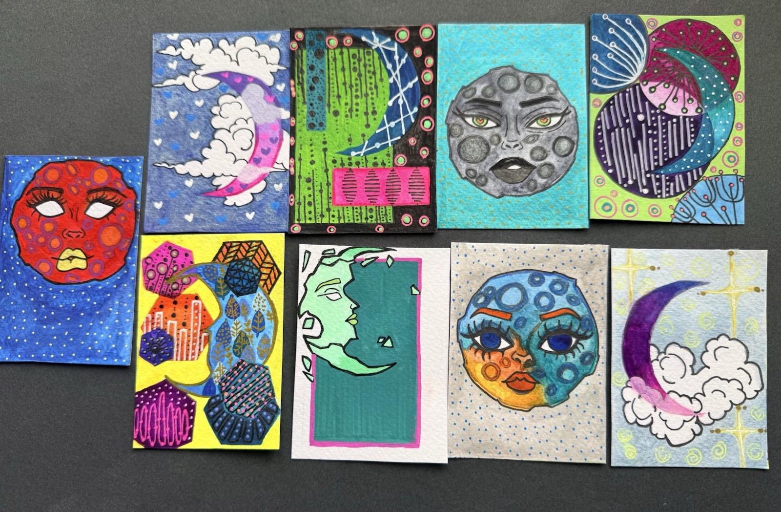 ACEO Original Abstract MOON PHASE SERIES by Veronica Lee/ beks_and _lo