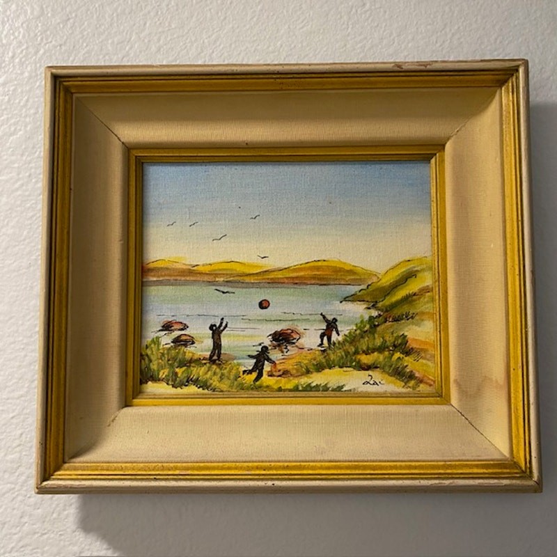 Children With Ball Oil Painting Original Artist Qai 1974-1976 M. Field’s Chicago