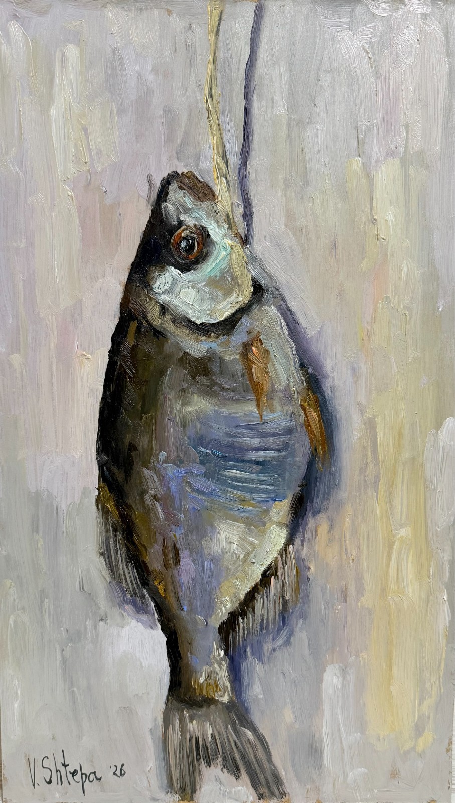 Sardine Original Oil Painting Fish Seafood Art Still life Kitchen Signed Impasto