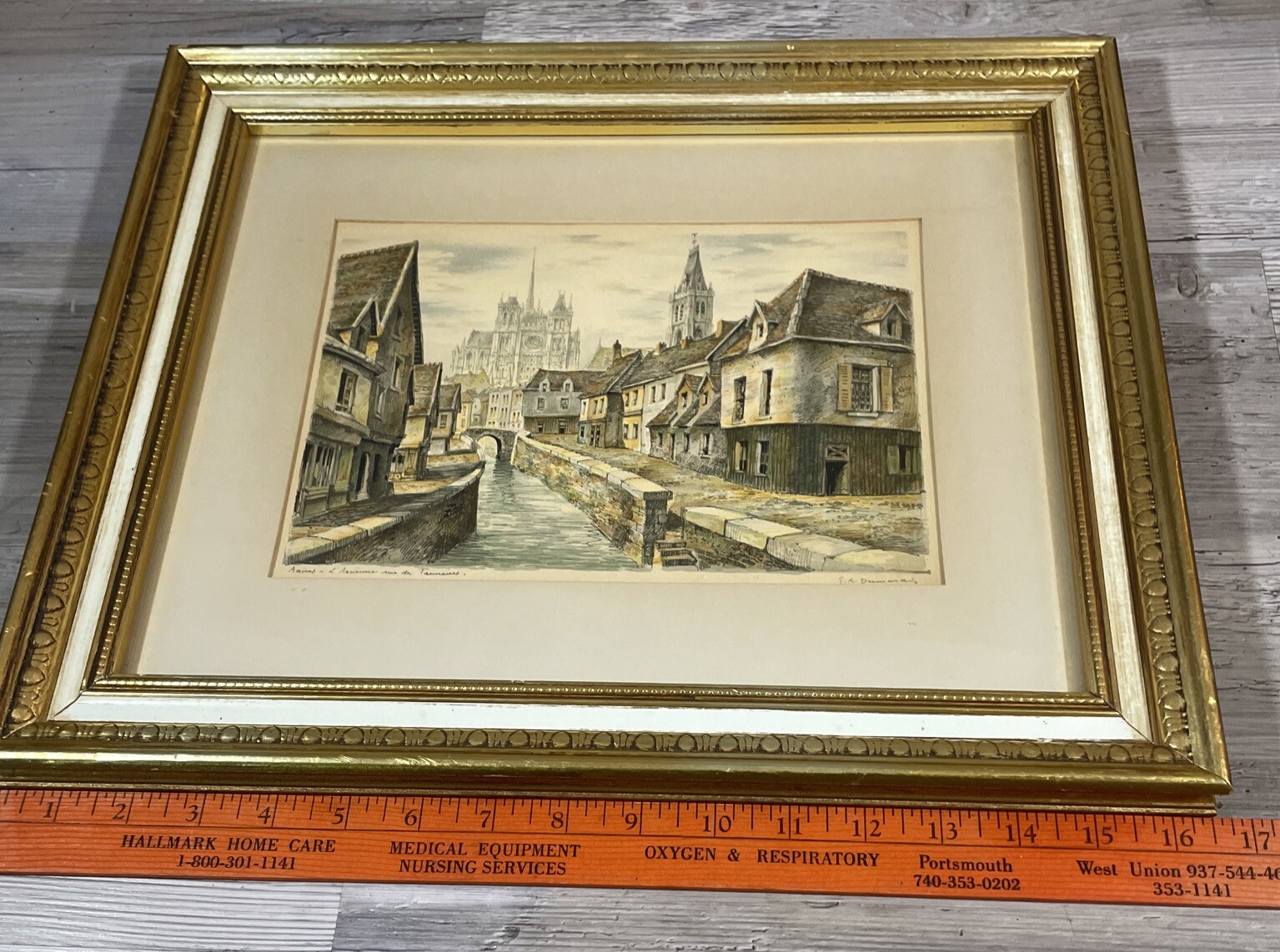 Vintage Sears Framed Painting European Scenes Artwork 16.5×13.5 Stock 63041 MCM