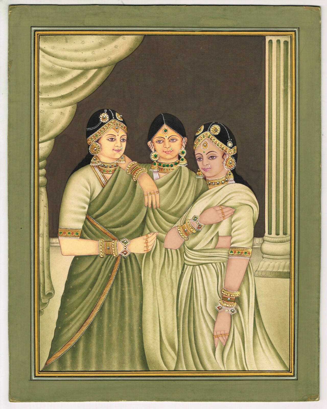 Miniature Portrait Painting Of Indian Women In Traditional Look 9.5×11.5 Inches