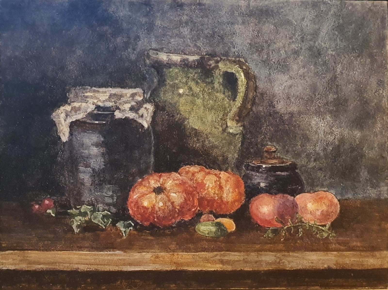 Ukrainian Still Life: Pumpkins & Pottery – Original Oil Painting 5 x 8 inches