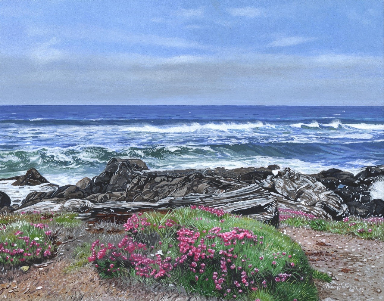 Original Oregon Seascape Painting Sea Thrift on the 804 11×14 Parry Johnson