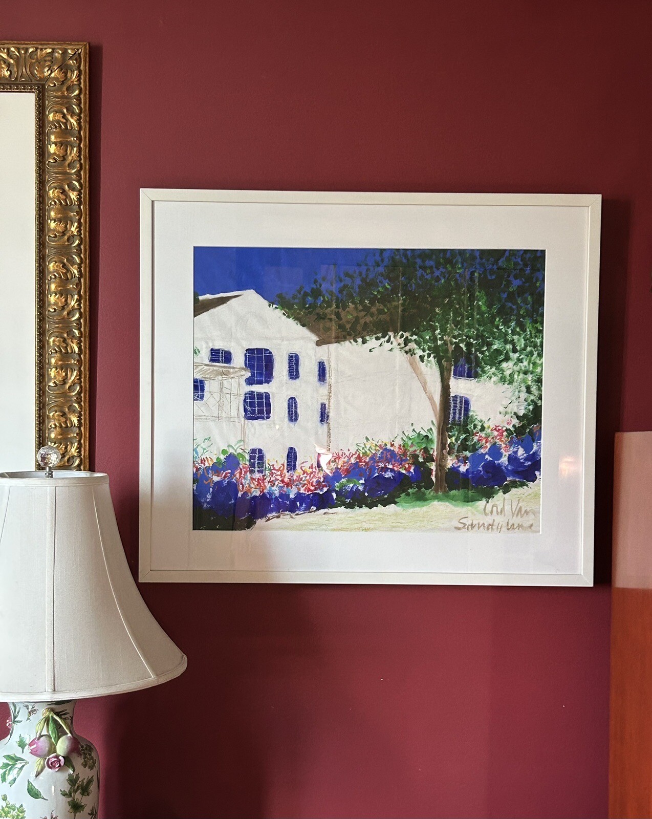 Acrylic Original Painting On Silk “Sandy Lane” Framed by Lord Van Artist 25”x22”
