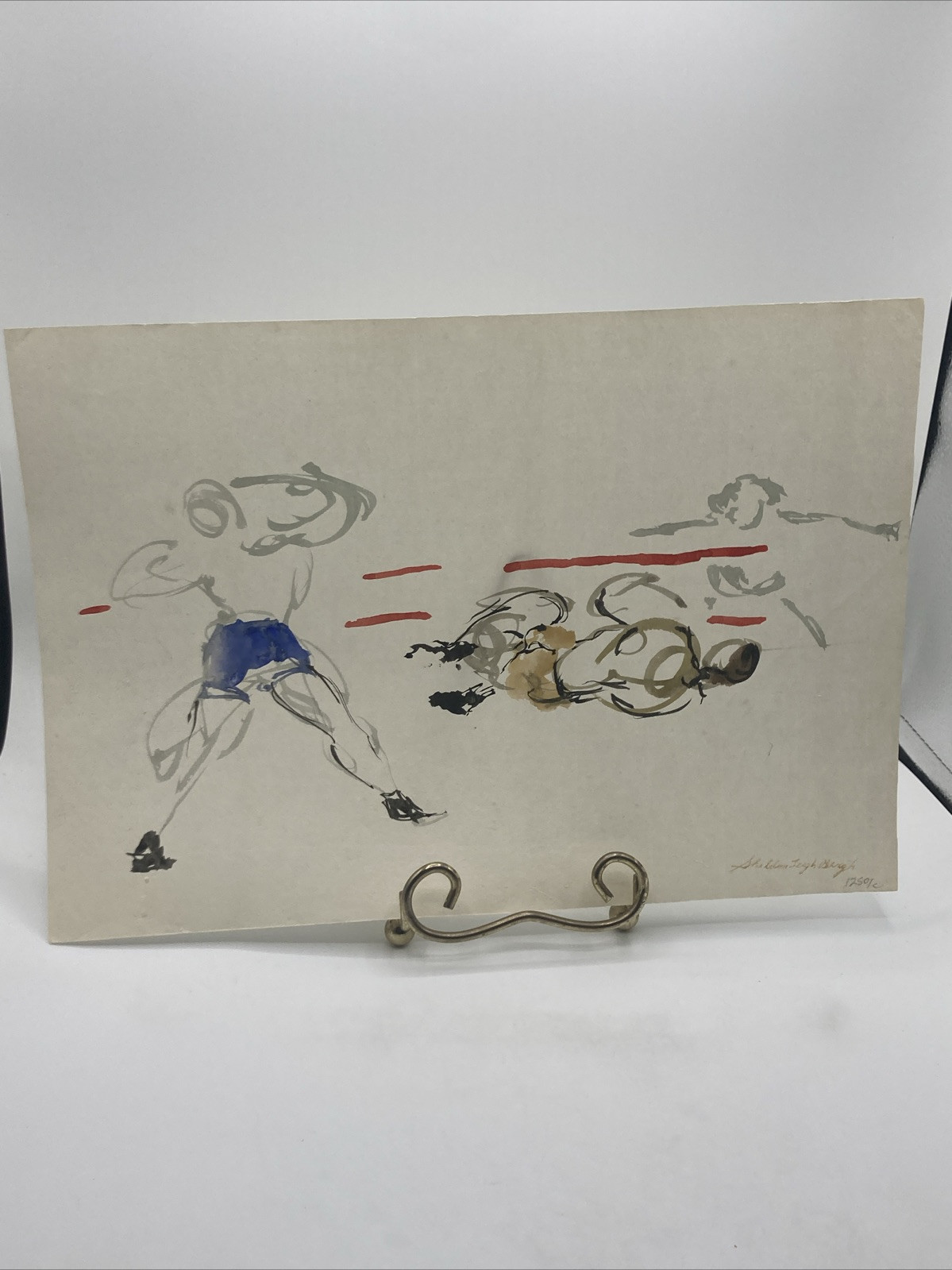 1960’s Original 10.5×15.25in Sheldon Leigh Bergh Watercolor “Ali Beats Liston”