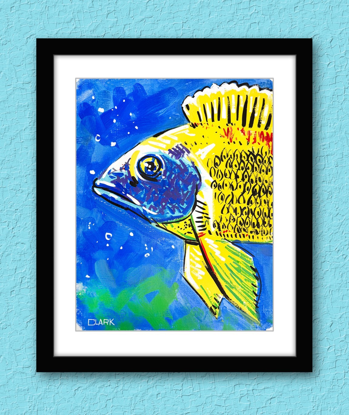 Original Yellow Cichlid Fish Pop Art Acrylic Painting – Pop Art 11×14″ Paper