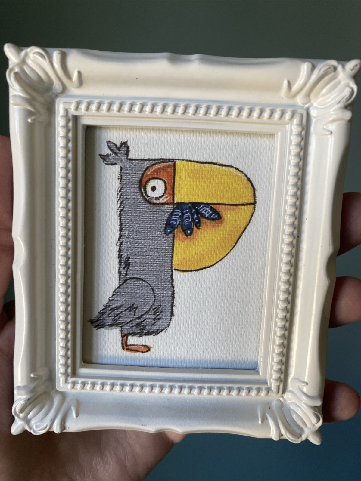 PRINT Pelican Funny Cute,funny, Painting,framed,miniature,small,mini