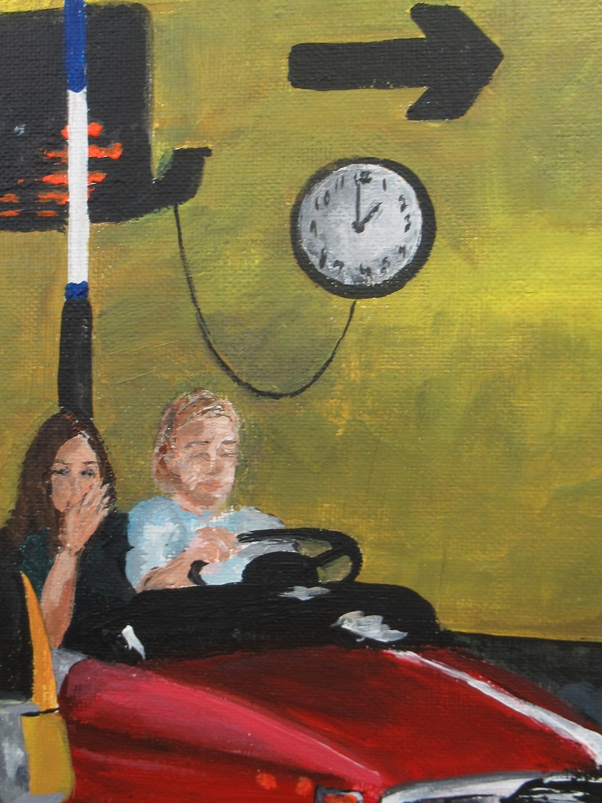 Bumper Cars, carnival ride, painting, original art, framed 18×24 inch canvas