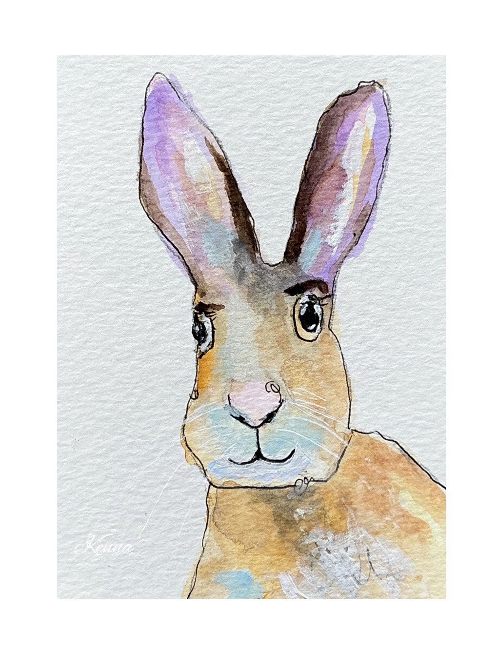 ACEO Painting By Kenna Original Rabbit 2.5” X 3.5” Signed Collector Card ÀTC