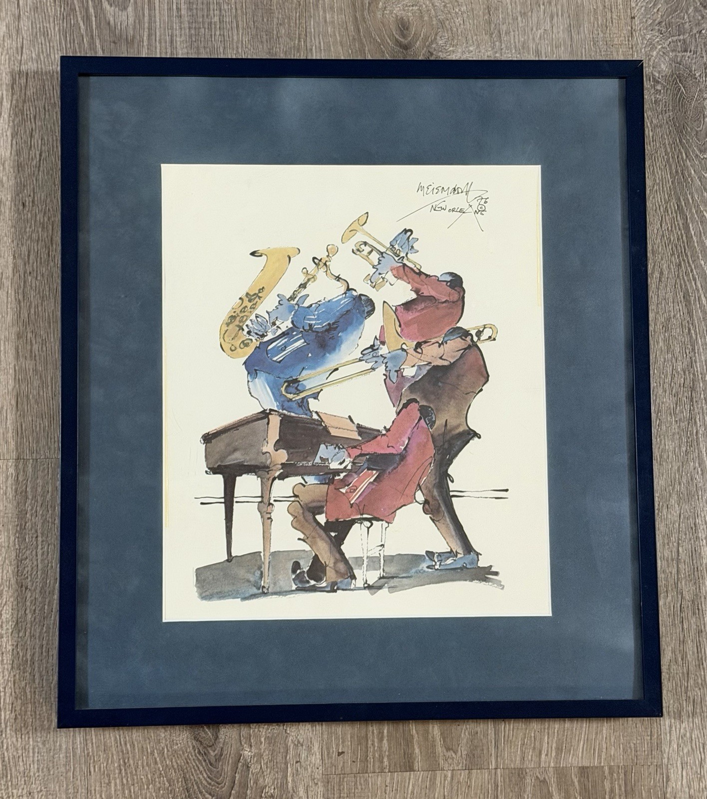 1976 Leo Meiersdorff Watercolor Painting New Orleans Jazz Musicians Pro Framed