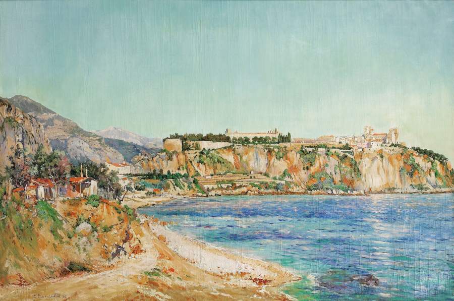 Oil painting A-View-of-Monaco-Paul-Place-Canton nice Coastal scenery cityscape
