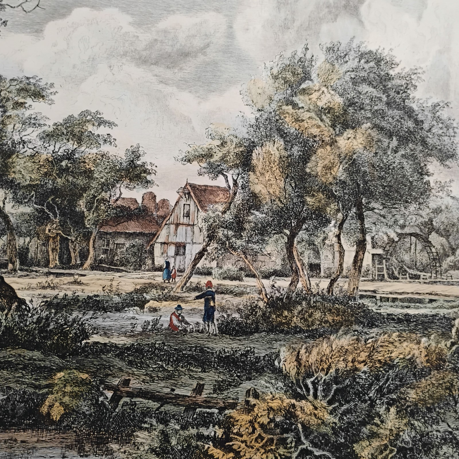 Meindert Hobbema Antique Hand Colored Original Etching Landscape By Listed Artis