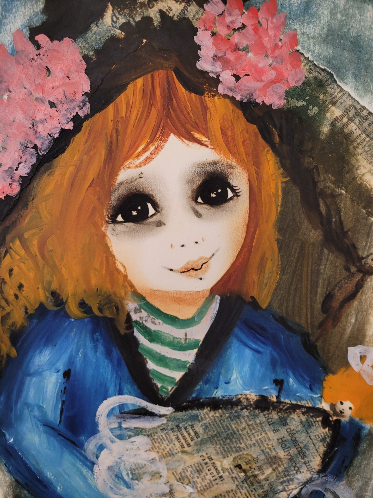 ROGER ETIENNE GIRL WITH DOLL ORIGINAL MIXED MEDIA/WATERCOLOR ON PAPER PARIS 1964