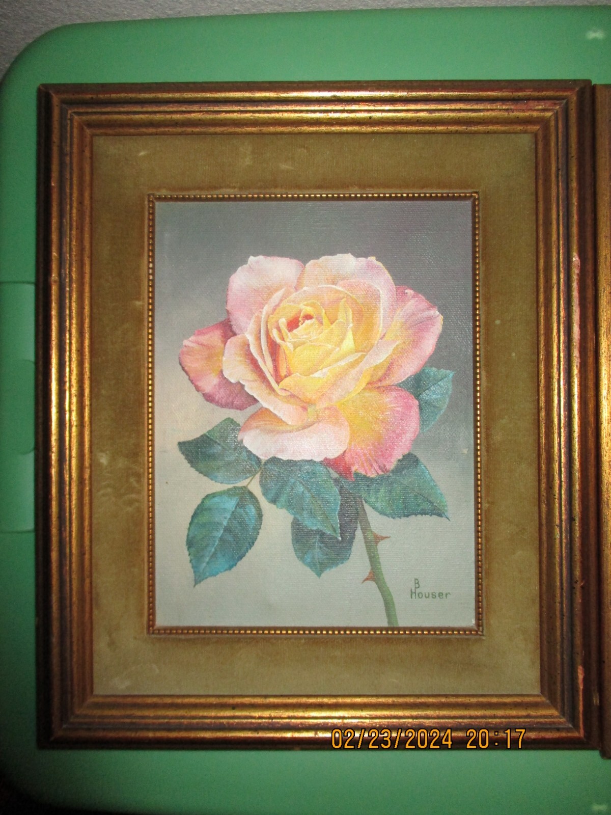 2 B Houser Vintage MCM Oil Painting with Floral Theme (12 1/4 x 10 1/4) SALE