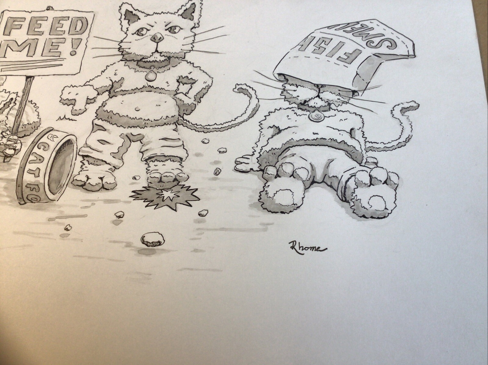 Original Ink Sketch, 11×15 Inches, Katyusha The Cat & Friends