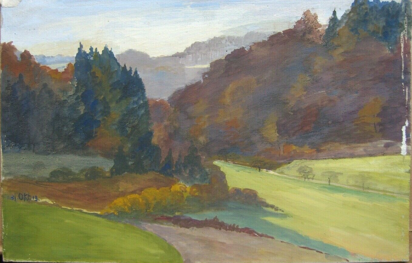 Antique Signed Sketch Study Autumn Summer Forest View in A Valley 31 OCT. 1913