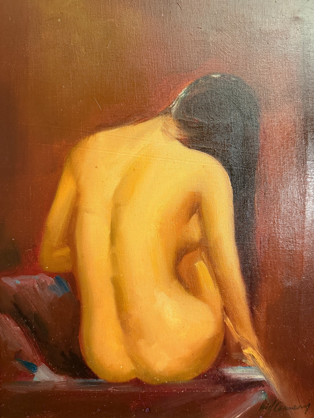 Vintage Original Oil Painting Female Study Signed Ornate Gold Frame Art