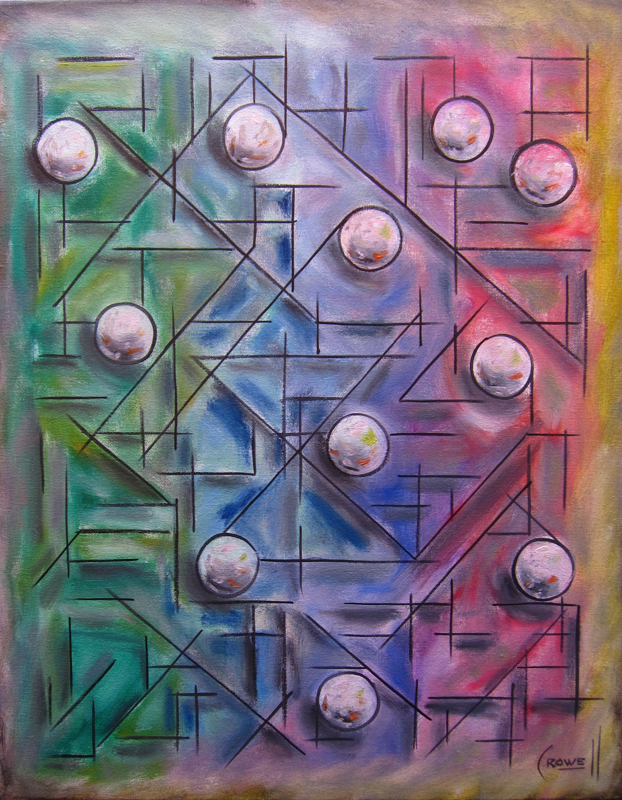 GLASS HALF FULL collectible abstract 16×20 canvas painting modern art Crowell